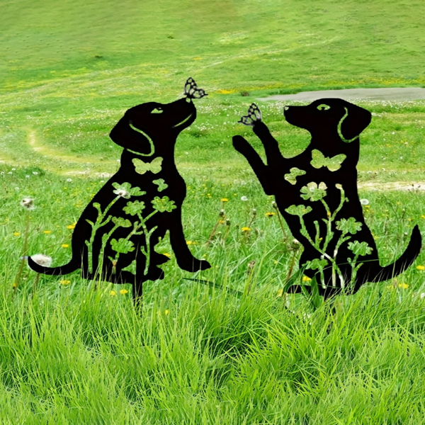 2 件金属狗园艺装饰品：可爱的小狗剪影立牌。这些户外庭院艺术品非常适合爱狗人士，是极具魅力的花园装饰品和户外雕像，能为您的庭院增添一份童趣。墙面雕塑。（TikTok、temu下自提）-6