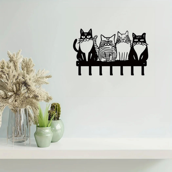 可爱的猫为主题的金属墙挂钩：挂毛巾，外套，钥匙毫不费力。猫爱好者的必备品。多才多艺添加猫的风格。实用钩子（TikTok、temu下自提）-3