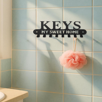 CIFbuy™ “温馨家园”钥匙扣及衣架套装 - 黑色金属壁挂挂钩，装饰性入口收纳架，适用于钥匙和衣物的耐用实用型物品收纳，时尚的家居收纳壁挂雕塑品（TikTok、temu下自提）