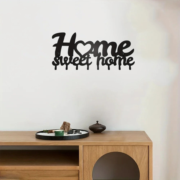 1个钥匙架用于墙壁，黑色钥匙架用于墙壁装饰，金属墙壁装饰用于办公室，走廊，入口通道，钥匙挂钩挂钥匙（TikTok、temu下自提）-2