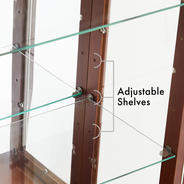 古董柜 带灯古董展示柜，配有可调节搁板和镜面背板，钢化玻璃门-12