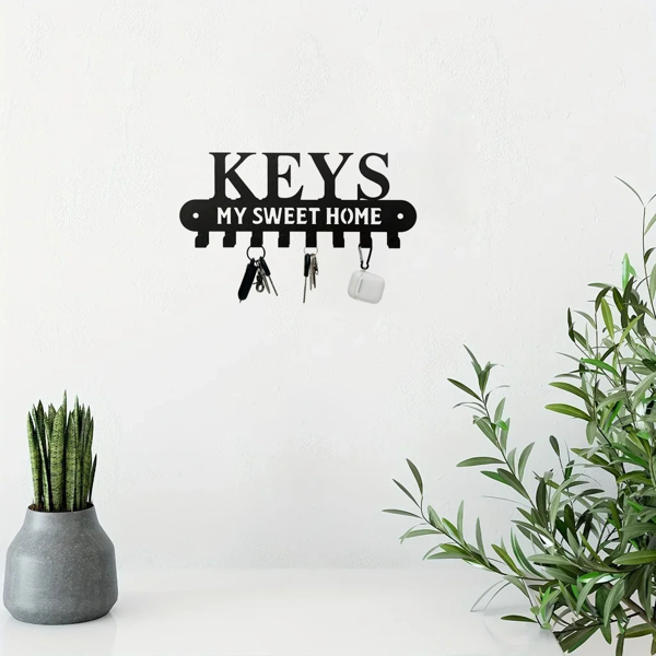 1个华丽的黑色金属钥匙扣，带有“甜蜜的家”，挂在墙上的挂钩-用这个令人惊叹的衣架和储物架作为时尚的壁挂装饰和墙壁雕塑（TikTok、temu下自提）-25