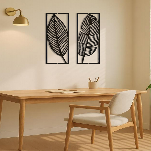 2 件叶形金属墙面装饰品，手工打造的铁质植物装饰品，乡村风格的黑色悬挂配件，充满自然灵感的设计，适合家居装饰，生动的叶子图案和黑色金属表面装饰将为您的空间增添光彩。墙面雕塑。（TikTok、temu下自提）-2