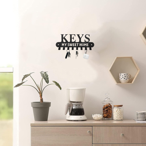 1个华丽的黑色金属钥匙扣，带有“甜蜜的家”，挂在墙上的挂钩-用这个令人惊叹的衣架和储物架作为时尚的壁挂装饰和墙壁雕塑（TikTok、temu下自提）-14