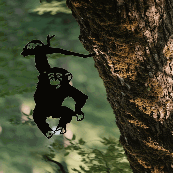 CIFbuy这款以迷人猴子为主题的花园立柱，立柱上还有一只悬挂着的猴子：这款富有创意的庭院艺术品非常适合为户外区域、花园、草坪、露台、后院增添活力，也是装饰户外墙面的精美雕塑。墙面雕塑（TikTok、temu下自提）-4