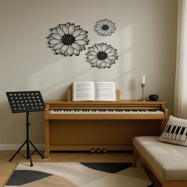 CIFbuy™向日葵轮廓吊坠套装 3件装 令人惊叹的优雅金属墙面装饰品，适用于家居装饰，非常适合卧室墙面装饰、客厅、餐厅或室内装饰品、时尚悬挂装饰品或墙面雕塑。（TikTok、temu下自提）-3