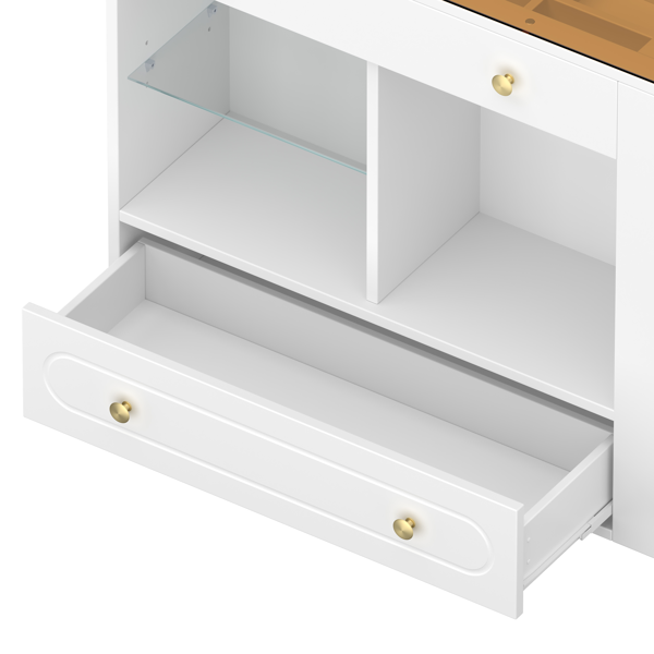 Closet Island with 6 Drawers, Wardrobe Armoire Bedroom Island with Glass Display Top and Open Shelves, Jewelry Storage Vanity Island with compartments, Walk-in Closet Island for Cloakroom, White-10