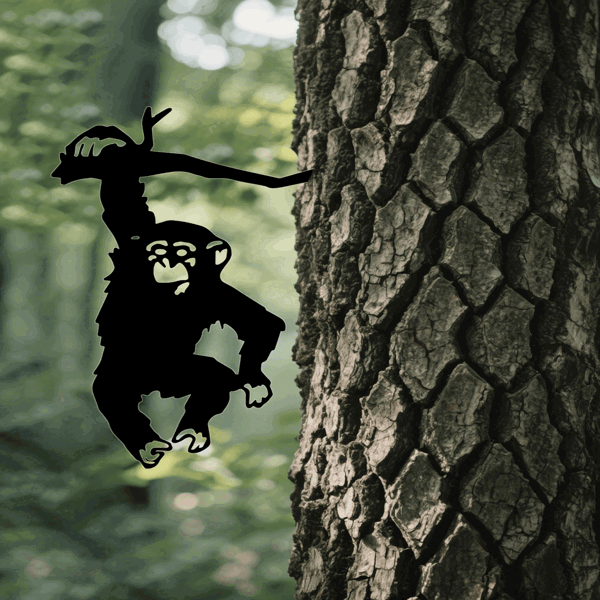 CIFbuy这款以迷人猴子为主题的花园立柱，立柱上还有一只悬挂着的猴子：这款富有创意的庭院艺术品非常适合为户外区域、花园、草坪、露台、后院增添活力，也是装饰户外墙面的精美雕塑。墙面雕塑（TikTok、temu下自提）-3