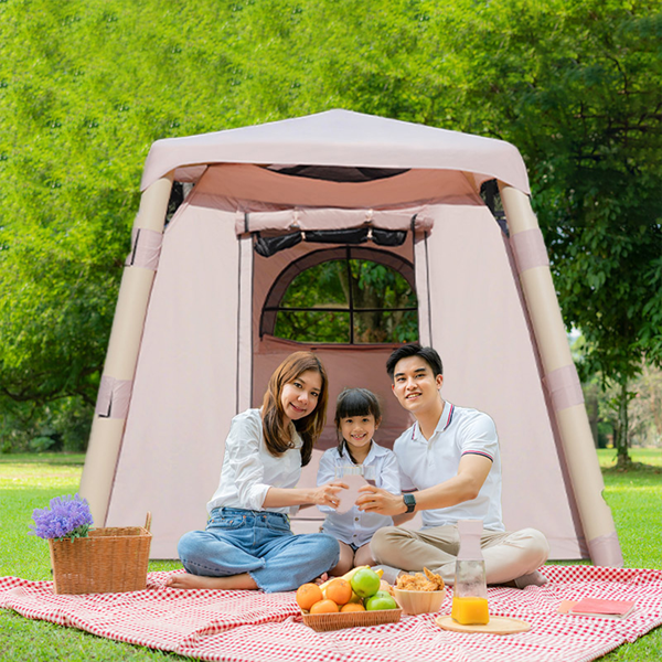 4柱Camping Tent 3-4人易于搭建的充气帐篷 豪华露营户外空气吹气帐篷，成人防水充气房屋帐篷-2