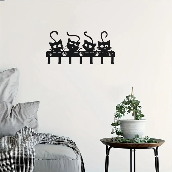 令人毛骨悚然的黑猫墙上安装钥匙持有人与7挂钩和可爱的万圣节猫设计-理想的幽灵的家庭装饰（TikTok、temu下自提）-9