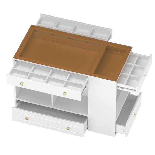 Closet Island with 6 Drawers, Wardrobe Armoire Bedroom Island with Glass Display Top and Open Shelves, Jewelry Storage Vanity Island with compartments, Walk-in Closet Island for Cloakroom, White-9