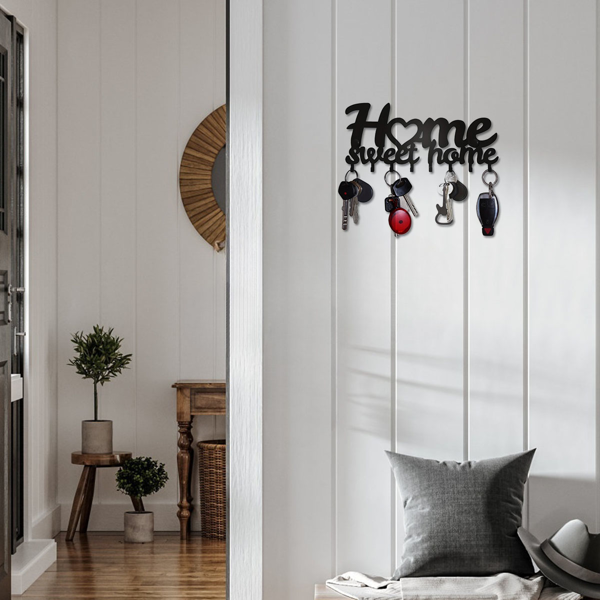 1个钥匙架用于墙壁，黑色钥匙架用于墙壁装饰，金属墙壁装饰用于办公室，走廊，入口通道，钥匙挂钩挂钥匙（TikTok、temu下自提）-15