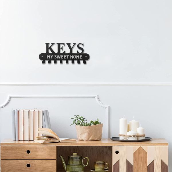1个华丽的黑色金属钥匙扣，带有“甜蜜的家”，挂在墙上的挂钩-用这个令人惊叹的衣架和储物架作为时尚的壁挂装饰和墙壁雕塑（TikTok、temu下自提）-26