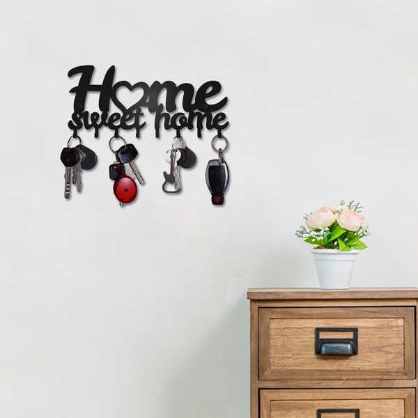 1个钥匙架用于墙壁，黑色钥匙架用于墙壁装饰，金属墙壁装饰用于办公室，走廊，入口通道，钥匙挂钩挂钥匙（TikTok、temu下自提）-8