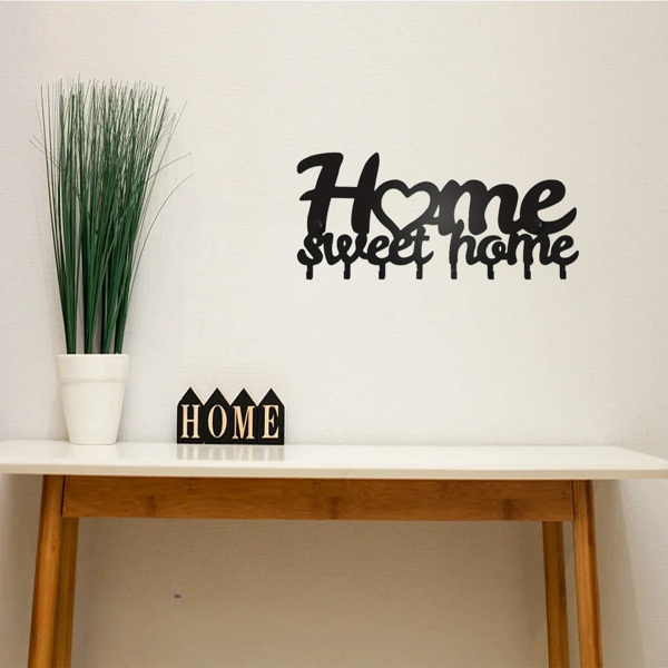 1个钥匙架用于墙壁，黑色钥匙架用于墙壁装饰，金属墙壁装饰用于办公室，走廊，入口通道，钥匙挂钩挂钥匙（TikTok、temu下自提）-14