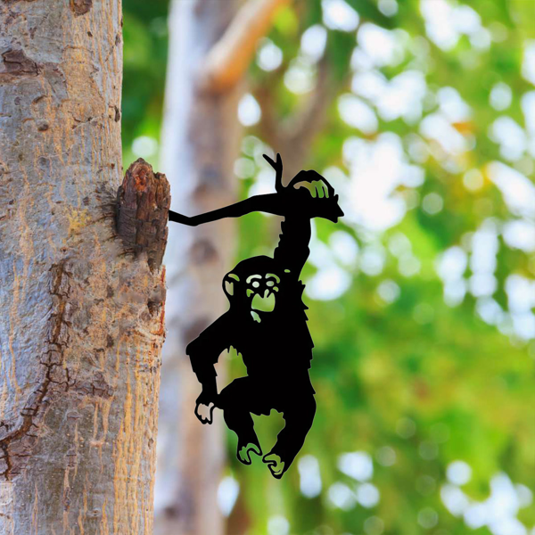 1个人电脑三个猿金属墙艺术是一个令人愉快的和独特的礼物。手工铁艺，灵长类装饰，乡村家居装饰，耐用的禅宗风格礼品，丛林风格配件（TikTok、temu下自提）-19