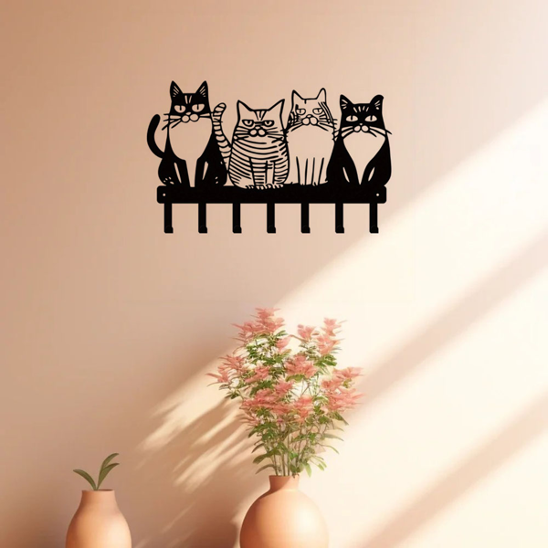 可爱的猫为主题的金属墙挂钩：挂毛巾，外套，钥匙毫不费力。猫爱好者的必备品。多才多艺添加猫的风格。实用钩子（TikTok、temu下自提）-5