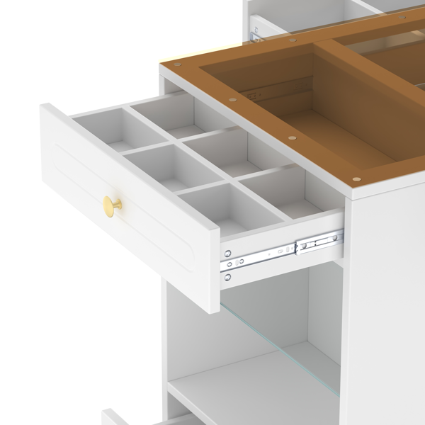 Closet Island with 6 Drawers, Wardrobe Armoire Bedroom Island with Glass Display Top and Open Shelves, Jewelry Storage Vanity Island with compartments, Walk-in Closet Island for Cloakroom, White-4