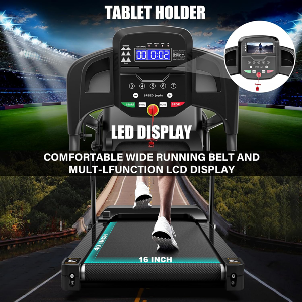 紧凑型折叠家用跑步机-2.5HP静音无刷电机，3级倾斜，7.5英里/小时，减震，节省空间设计，适用于跑步、步行-小空间和家用跑步机-4