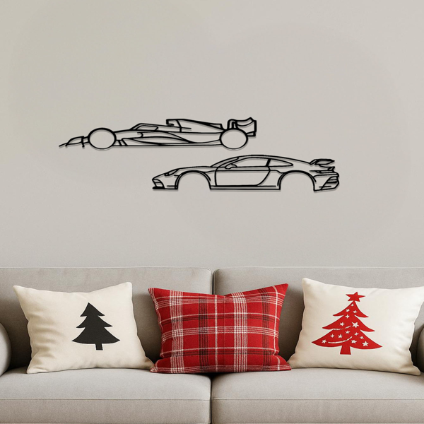 时尚边缘金属线条赛车墙装饰品 - 悬挂式铁质墙面雕塑，高品质金属艺术品用于家居装饰，时尚赛车主题装饰艺术品（TikTok、temu下自提）-4