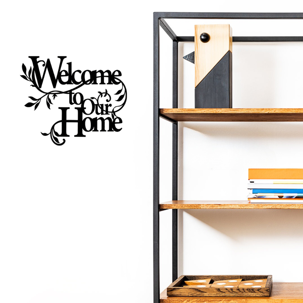 诱人的金属“欢迎来到我们的家”的墙壁标志：迷人的墙壁装饰挂件。邀请的欢迎标志是一个令人愉快的家庭装饰的一部分，在门廊和客厅创造一个迷人的氛围与美丽的墙壁雕塑（TikTok、temu下自提）-9