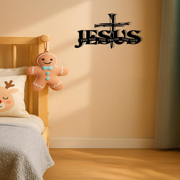 耶稣十字金属墙面装饰画 - 带 “道路、真理、生命” 标志 | 防锈防水 + 抗褪色复古烤漆，易安装 | 基督教家居装饰，适配卧室 / 客厅 / 浴室 / 厨房 | 独特乔迁、生日礼物（TikTok、temu下自提）-4