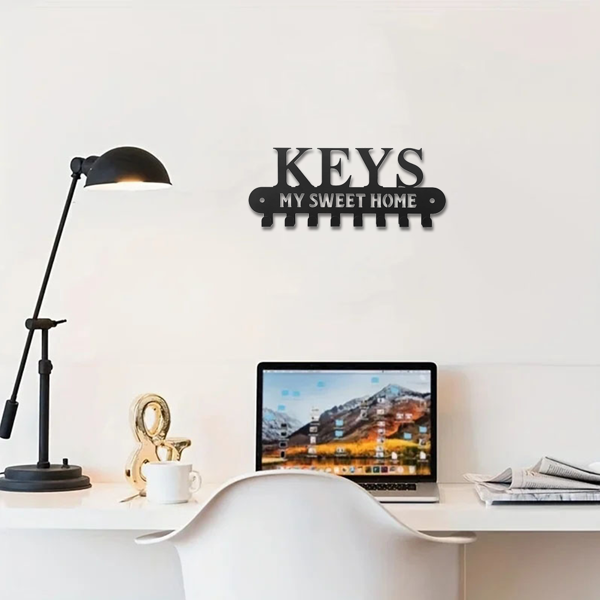 1个华丽的黑色金属钥匙扣，带有“甜蜜的家”，挂在墙上的挂钩-用这个令人惊叹的衣架和储物架作为时尚的壁挂装饰和墙壁雕塑（TikTok、temu下自提）-22
