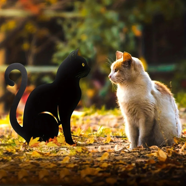 1 个锈色可爱的猫咪家居花园立柱装饰品 - 可爱猫咪花园装饰品，猫咪庭院、花园和草坪用的轮廓动物户外雕像（TikTok、temu下自提）-2