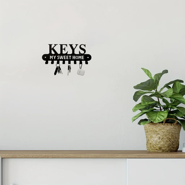 1个华丽的黑色金属钥匙扣，带有“甜蜜的家”，挂在墙上的挂钩-用这个令人惊叹的衣架和储物架作为时尚的壁挂装饰和墙壁雕塑（TikTok、temu下自提）-10