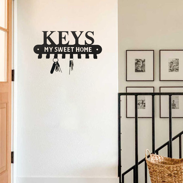 1个华丽的黑色金属钥匙扣，带有“甜蜜的家”，挂在墙上的挂钩-用这个令人惊叹的衣架和储物架作为时尚的壁挂装饰和墙壁雕塑（TikTok、temu下自提）-42