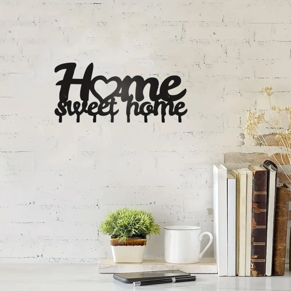 1个钥匙架用于墙壁，黑色钥匙架用于墙壁装饰，金属墙壁装饰用于办公室，走廊，入口通道，钥匙挂钩挂钥匙（TikTok、temu下自提）-16