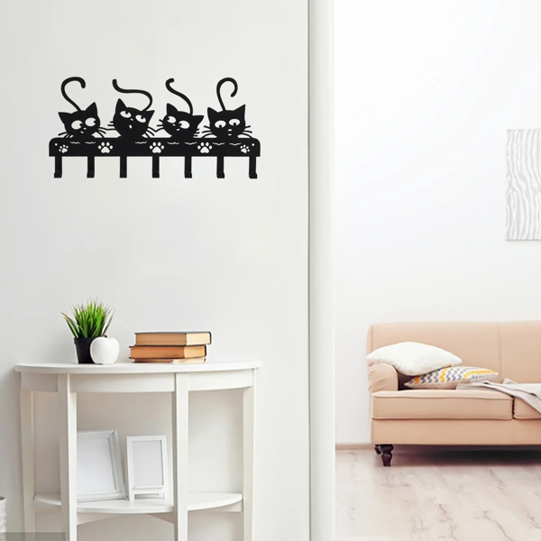 令人毛骨悚然的黑猫墙上安装钥匙持有人与7挂钩和可爱的万圣节猫设计-理想的幽灵的家庭装饰（TikTok、temu下自提）-15