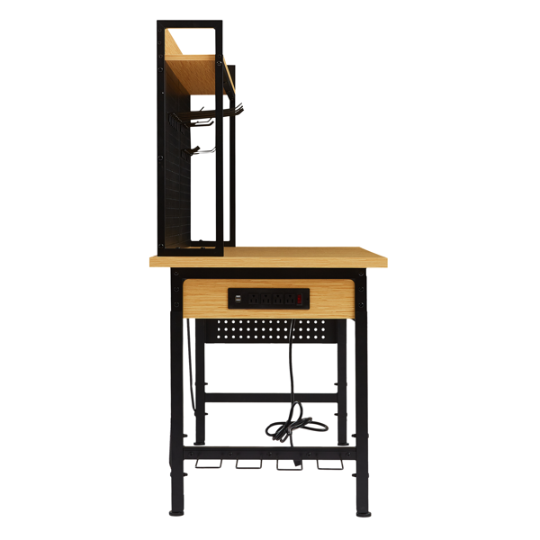 48 英寸可调节工作台，带钉板，重型木制桌面工作台，带轮子，承重 1600 磅。承重能力，滚动工作台带 AC/USB 插座、挂钩、架子，适用于车库、车间、办公室、家庭。-12