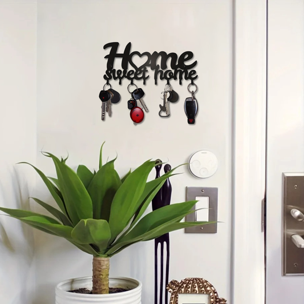 1个钥匙架用于墙壁，黑色钥匙架用于墙壁装饰，金属墙壁装饰用于办公室，走廊，入口通道，钥匙挂钩挂钥匙（TikTok、temu下自提）-22