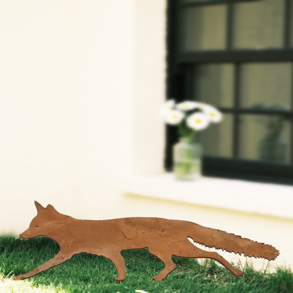 CIFbuy™ 乡村风格金属花园桩 - 南希狐装饰品，迷人的户外雕像及墙面雕塑，用于庭院美化，独特的乡村金属艺术品，适用于花园、露台和草坪的户外装饰，单件产品（TikTok、temu下自提）-3