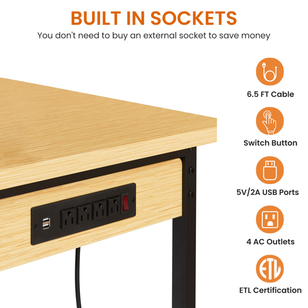 48 英寸可调节工作台，带钉板，重型木制桌面工作台，带轮子，承重 1600 磅。承重能力，滚动工作台带 AC/USB 插座、挂钩、架子，适用于车库、车间、办公室、家庭。-6