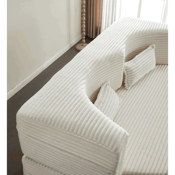 现代落地沙发，带 2 个枕头，可转换毛绒灯芯绒泡沫填充沙发床，15 英寸全尺寸折叠床垫，适用于客厅、客床，无需组装，米色-8