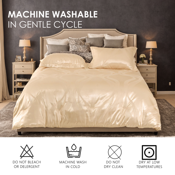 1PC奢华缎面超细纤维床上用品套装,双面提花图案，可水洗机洗，OKO-100认证,亚马逊物流发货-3