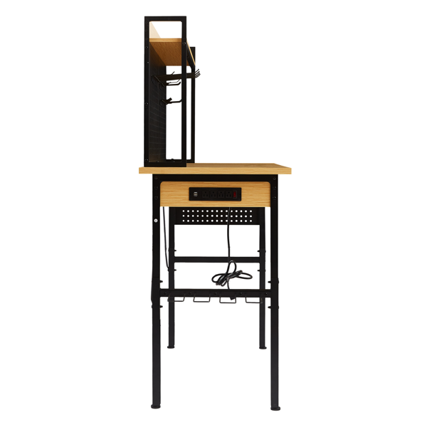 48 英寸可调节工作台，带钉板，重型木制桌面工作台，带轮子，承重 1600 磅。承重能力，滚动工作台带 AC/USB 插座、挂钩、架子，适用于车库、车间、办公室、家庭。-11