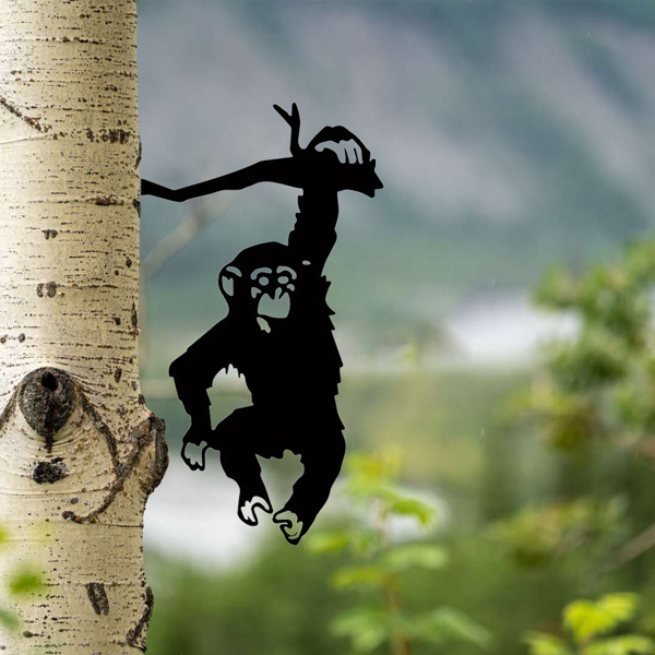 1个人电脑三个猿金属墙艺术是一个令人愉快的和独特的礼物。手工铁艺，灵长类装饰，乡村家居装饰，耐用的禅宗风格礼品，丛林风格配件（TikTok、temu下自提）-14