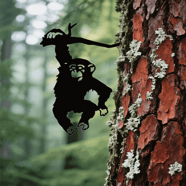 CIFbuy这款以迷人猴子为主题的花园立柱，立柱上还有一只悬挂着的猴子：这款富有创意的庭院艺术品非常适合为户外区域、花园、草坪、露台、后院增添活力，也是装饰户外墙面的精美雕塑。墙面雕塑（TikTok、temu下自提）-2