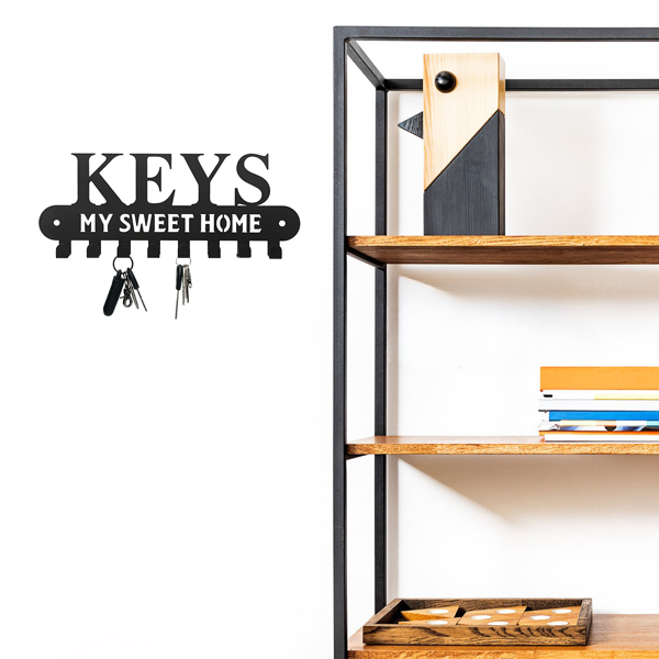1个华丽的黑色金属钥匙扣，带有“甜蜜的家”，挂在墙上的挂钩-用这个令人惊叹的衣架和储物架作为时尚的壁挂装饰和墙壁雕塑（TikTok、temu下自提）-27