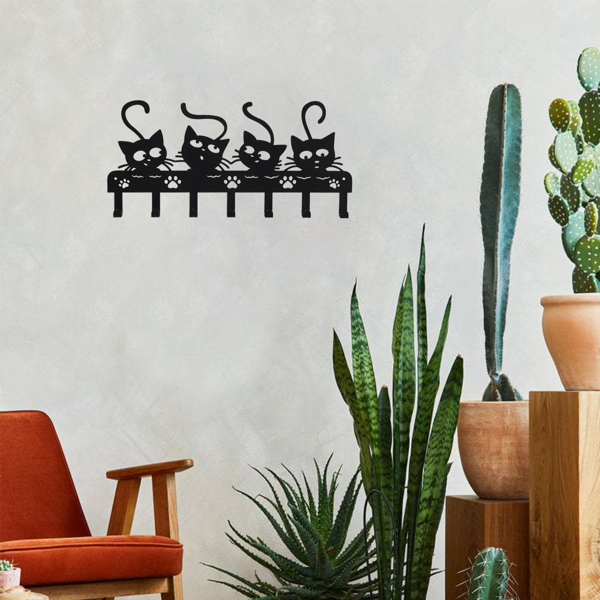 令人毛骨悚然的黑猫墙上安装钥匙持有人与7挂钩和可爱的万圣节猫设计-理想的幽灵的家庭装饰（TikTok、temu下自提）-22