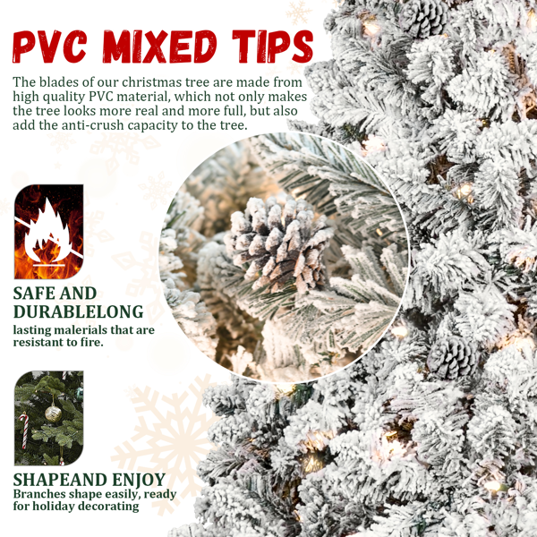 人造6英尺植绒圣诞树，888 PE/PVC混合枝尖，35个松果，350棵LED灯珠，记忆线+铁丝，优质铰链和可折叠底座圣诞节装饰-4