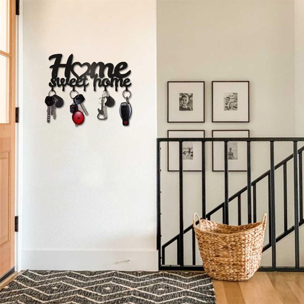 1个钥匙架用于墙壁，黑色钥匙架用于墙壁装饰，金属墙壁装饰用于办公室，走廊，入口通道，钥匙挂钩挂钥匙（TikTok、temu下自提）-27
