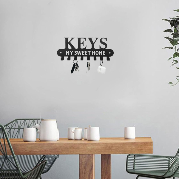 1个华丽的黑色金属钥匙扣，带有“甜蜜的家”，挂在墙上的挂钩-用这个令人惊叹的衣架和储物架作为时尚的壁挂装饰和墙壁雕塑（TikTok、temu下自提）-9