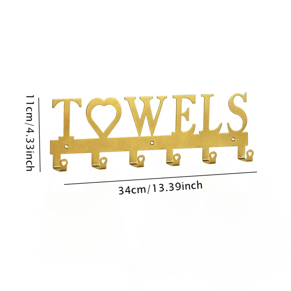 CIFbuy 1 个优质金属壁挂式毛巾钩：6 个挂钩的节省空间存储设计，无需打孔即可轻松安装，适用于浴室、厨房、卧室和客厅，能有效整理家庭生活，是美观的墙面装饰品，实用的挂钩。（TikTok、temu下自提）-3