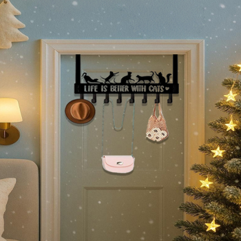 CIFbuy 独特的门上猫咪收纳盒：8 个多功能挂钩，适用于墙面或门，兼具趣味性与实用性，适用于入口、卧室和浴室的储物，适合宠物爱好者的装饰，美观的墙面艺术品和壁挂雕塑。实用挂钩。（TikTok、temu下自提）