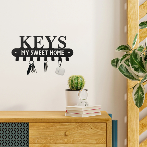 1个华丽的黑色金属钥匙扣，带有“甜蜜的家”，挂在墙上的挂钩-用这个令人惊叹的衣架和储物架作为时尚的壁挂装饰和墙壁雕塑（TikTok、temu下自提）-47