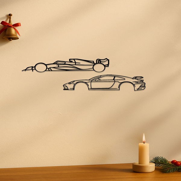 时尚边缘金属线条赛车墙装饰品 - 悬挂式铁质墙面雕塑，高品质金属艺术品用于家居装饰，时尚赛车主题装饰艺术品（TikTok、temu下自提）-5